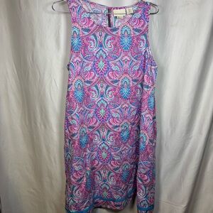 Cynthia Rowley Shift Dress Sleeveless Size M Pink Blue Paisley Knee 100% Linen